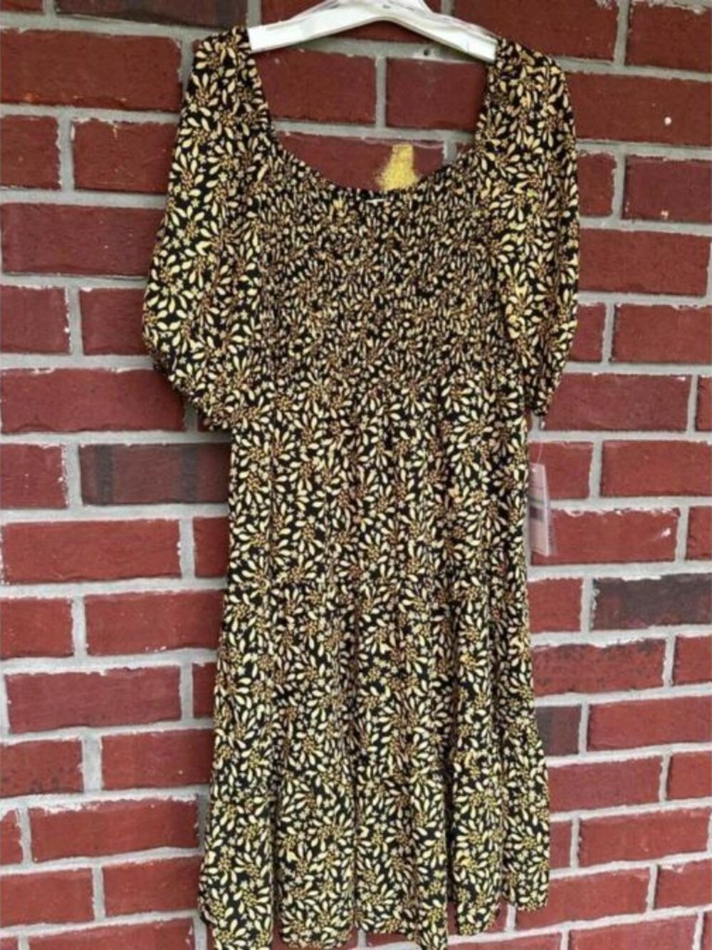 Nanette Lepore Black Gold Floral Smocked Tiered Dress Size 8 NWT